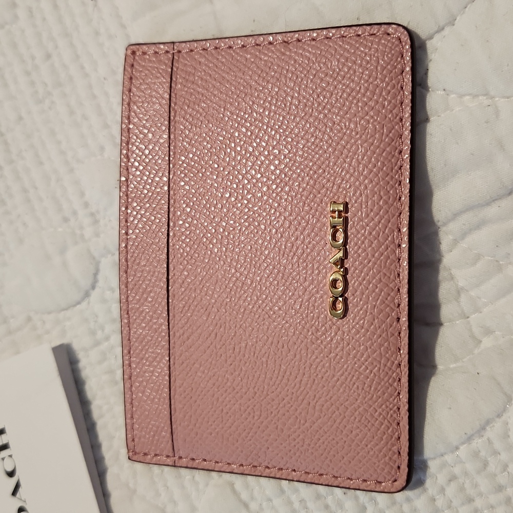 NWT Coach powder pink ID card holder ID wallet gold logo
